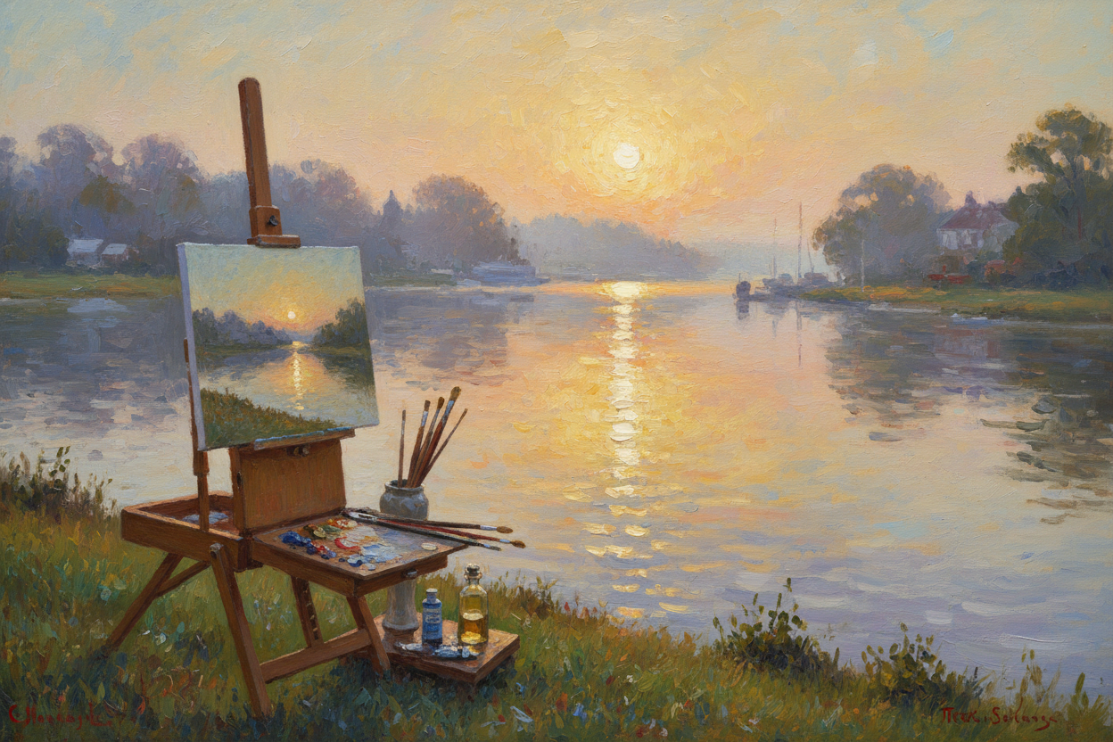 Artist's easel by the riverbank — Chapter 10